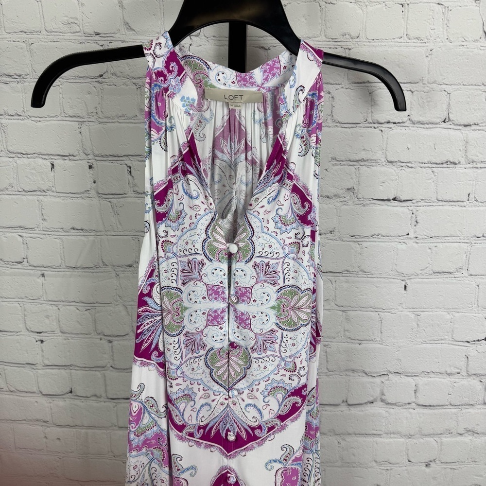 LOFT Geo Godet Halter Swing Dress Brand New With Tags Size XS - Picture 2 of 8